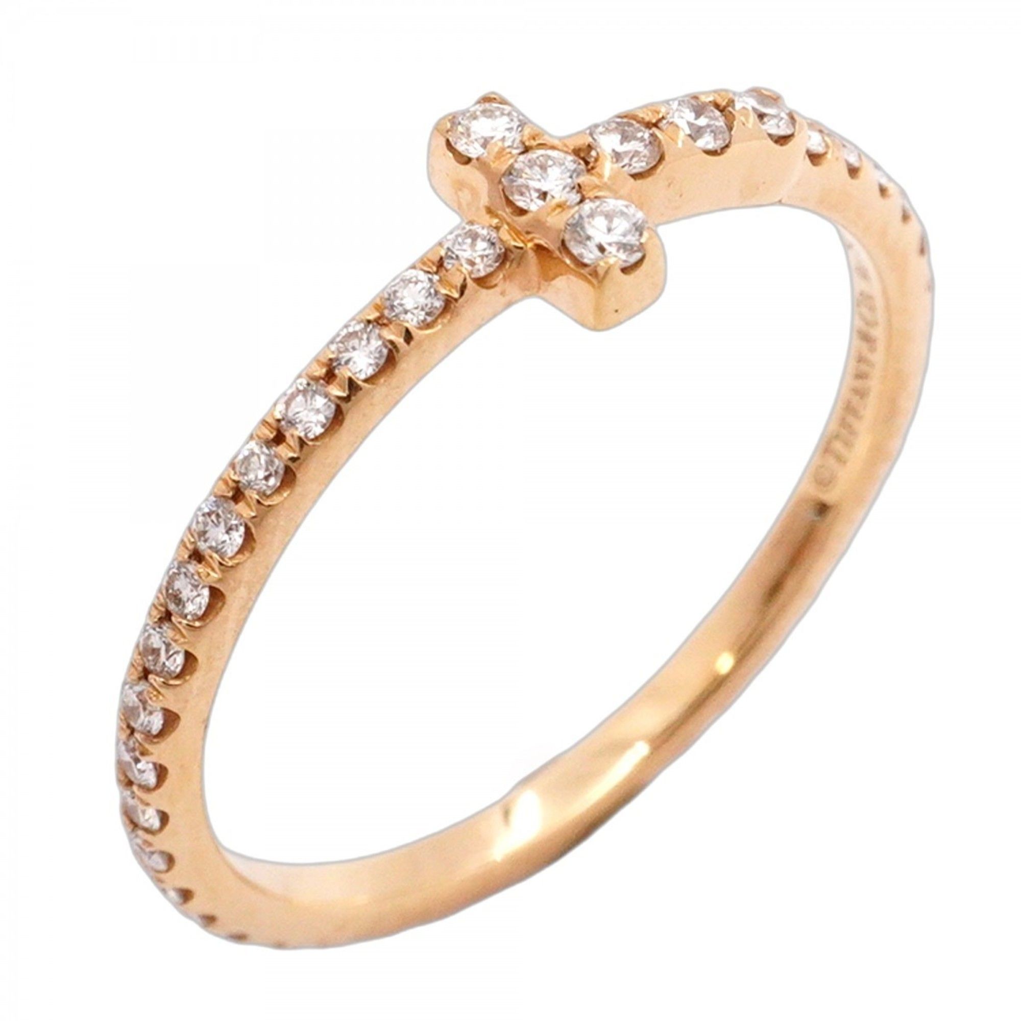Tiffany ring, T-wire, full diamond, 18KPG pink gold, size 6, women's
