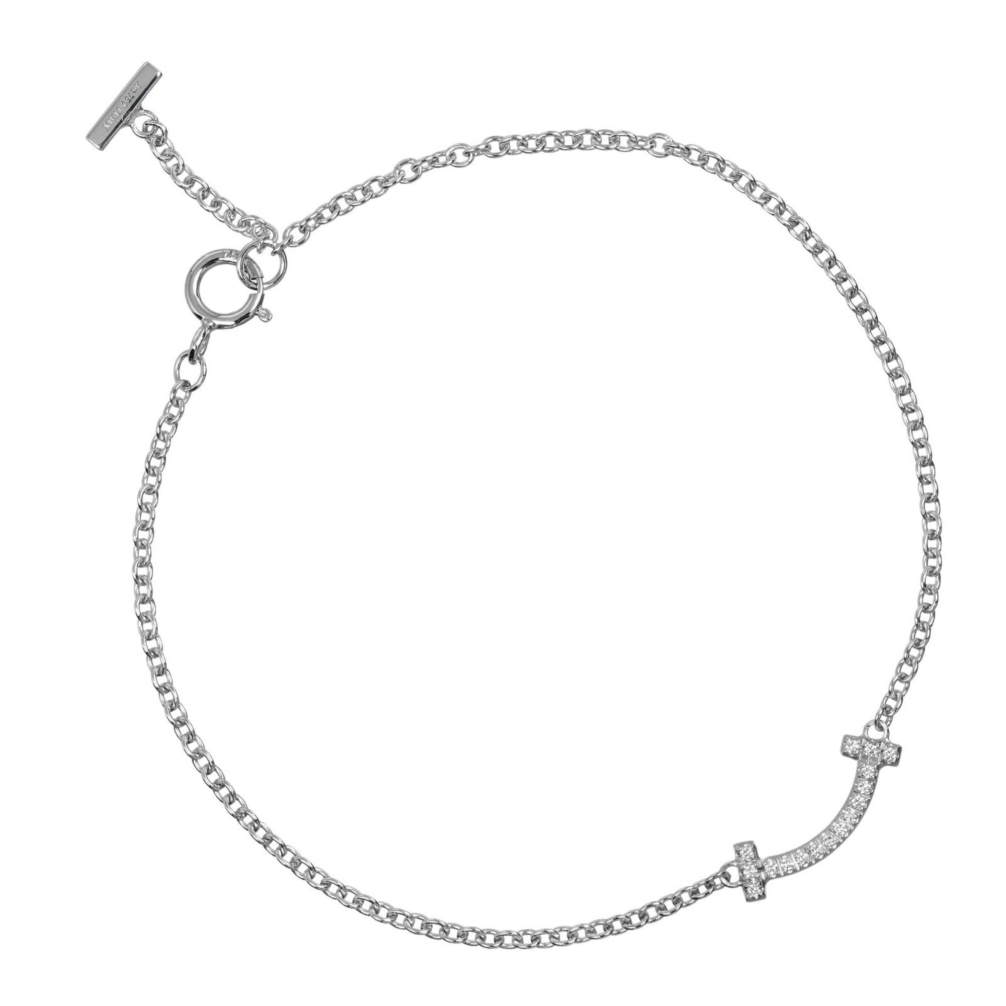 Tiffany T Smile Mini Bracelet, Arm circumference approx. 15cm to 16.3cm, K18WG white gold, diamond,