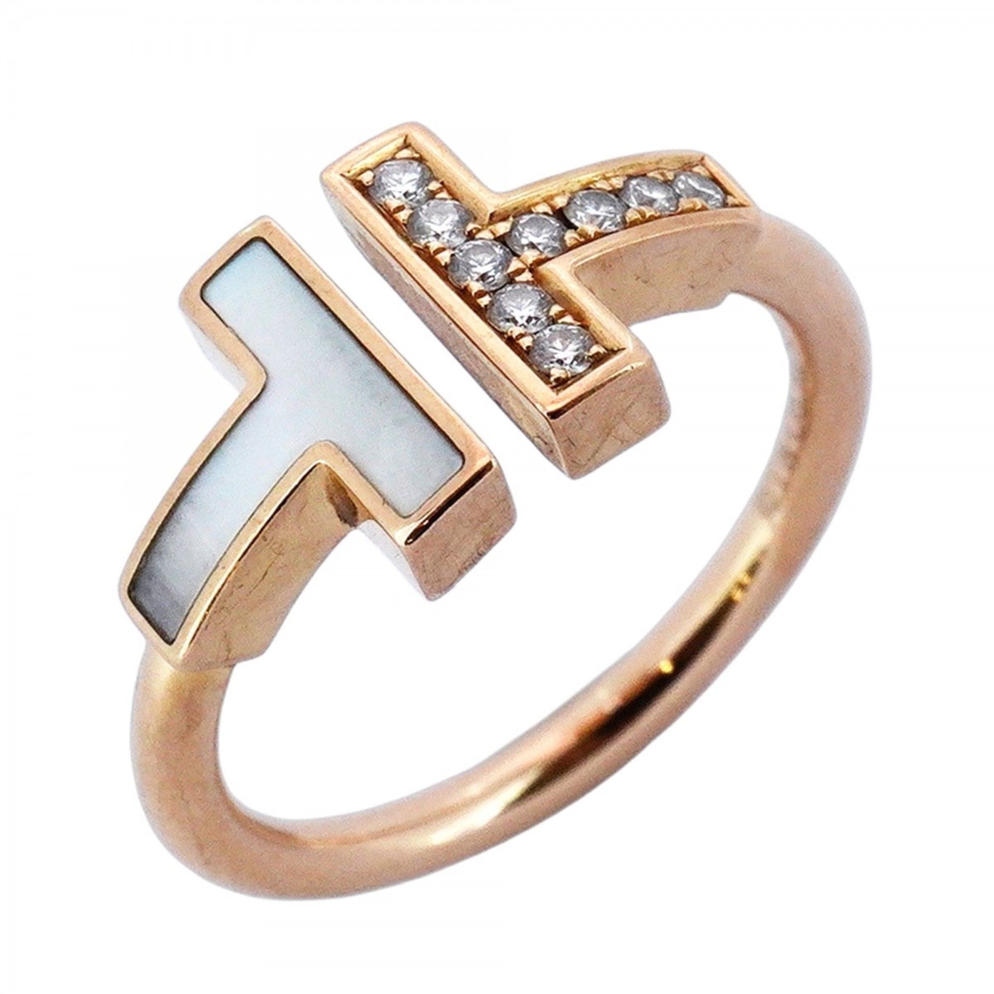 Tiffany T-Wire Ring, 18K Pink Gold, Diamond, Mother-of-Pearl, Size 9, Women's, P589050