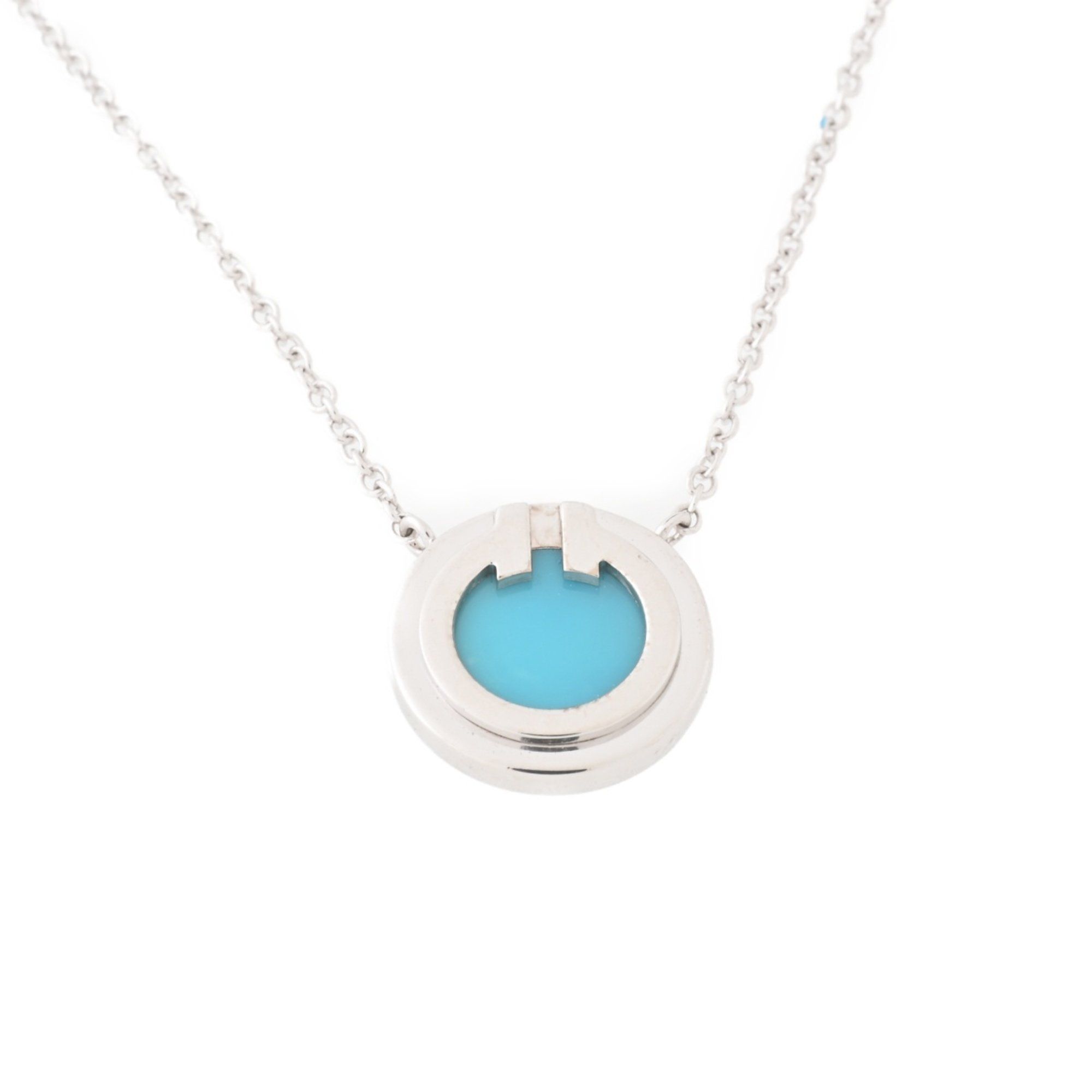 Tiffany TIFFANY&Co. T Turquoise Circle Pendant TWO Necklace Au750 K18WG White Gold L-157162