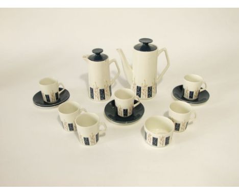 A collection of Beswick Apollo pattern coffee wares comprising coffee pot, hot water jug, sugar bowl, six cups and six saucer