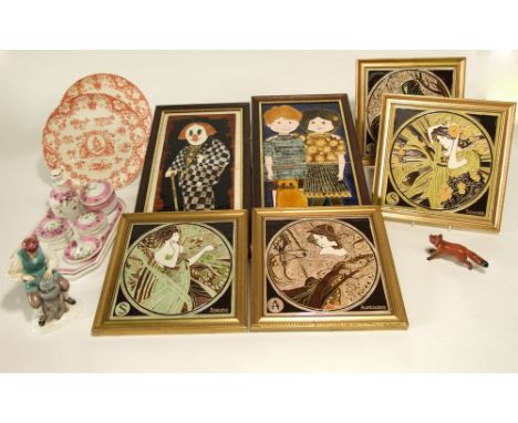 A set of four ceramic tiles in the majolica style by Maw & Co with art nouveau style female characters representing the four 