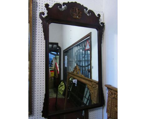 A Georgian wall mirror, the mahogany frame with fretted outline together with a further rectangular gilt framed wall mirror. 