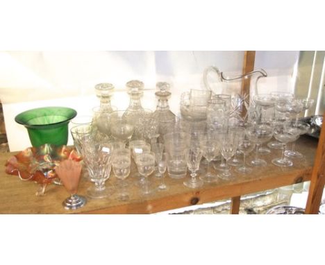 An extensive collection of 19th century and other glassware including a pair of cut glass decanters with mushroom shaped stop