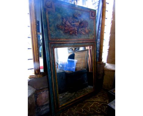 An over mantle mirror of rectangular form enclosing a rectangular bevelled edged plate beneath a deep frieze with quiver, arr