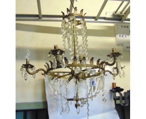 A continental gilt cast metal prismatic drop ceiling light (AF).