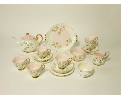 A collection of Royal Albert Braemar pattern tea wares comprising tea pot, milk jug, sugar bowl, cake plate, six cups, six sa