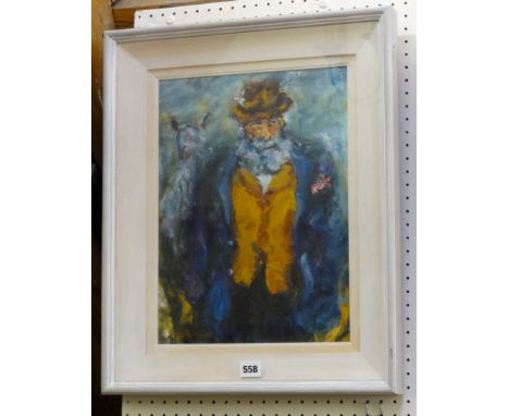A 20th century oil painting on canvas laid onto board by Claire Power showing a three quarter length study of a bearded Irish