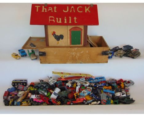 Cased wooden model inscribed Jacks House together with a large collection of die cast toys to include Corgi and Dinky