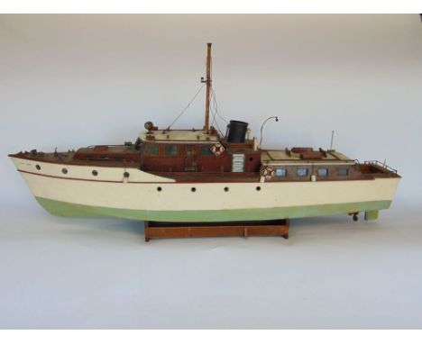 A vintage timber pond launch 'Lady Enid of Epsom', good quality hull with painted finish, teak decking and brass fittings, po