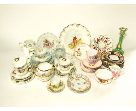 A quantity of Tuscan china tea wares with anemone decoration comprising a pair of trios, Royal Albert Celebration pattern war
