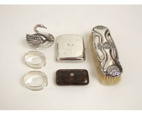 A sterling silver pocket cigarette case with gilded interior, London 1919 by Sampson Morden & Co, 3.0oz together with a pair 