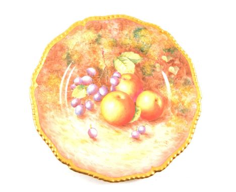 Royal Worcester fruit painted plate, serpentine gilt border, painted by John Freeman, printed mark, diameter 27cm.Condition r