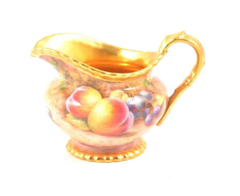 Royal Worcester fruit painted jug, scrolled handle, painted by Peter Platt, printed mark, height 10cm.Condition report:No chi