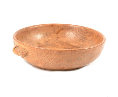 Robert 'Mouseman' Thompson of Kilburn, carved oak fruit bowl, carved signature mouse to the exterior, 23.5cm diam.