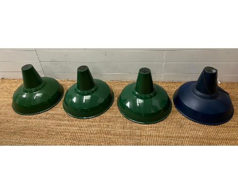 Four Industrial Green Enamel lamp shades by Thorlux 
