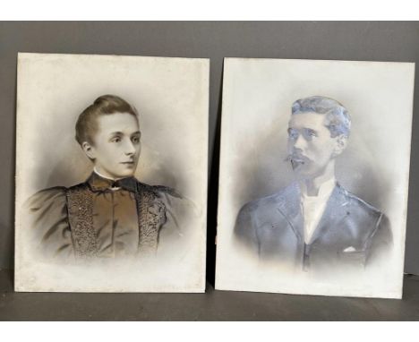 A pair of on glass Victorian portrait photographs.