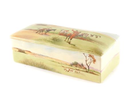 A Royal Doulton pottery Hunting Series musical cigarette box, playing music from The Country Gardens Suite by Percy Grainger,