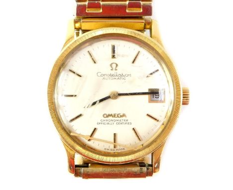 An Omega Constellation chronometer gentleman's wristwatch, silvered dial with gilt batons, centre seconds, date aperture, aut