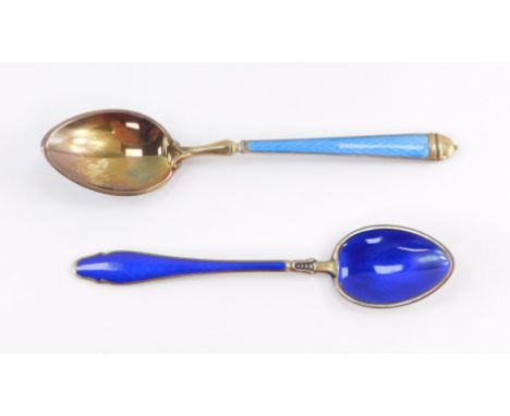 A Norwegian silver and turquoise enamel coffee spoon, by Aksel Holmasen, with white enamel jeweling, together with a silver a