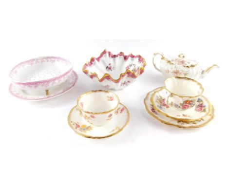 A Copeland Spode late 19thC porcelain dish, of  shell form decorated in the Connaught pattern, Hammersley porcelain trio deco