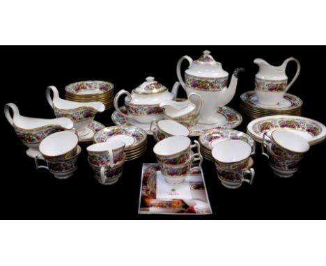 A Spode porcelain part tea dinner and coffee service decorated in the Provence pattern, comprising oval meat platter, a pair 