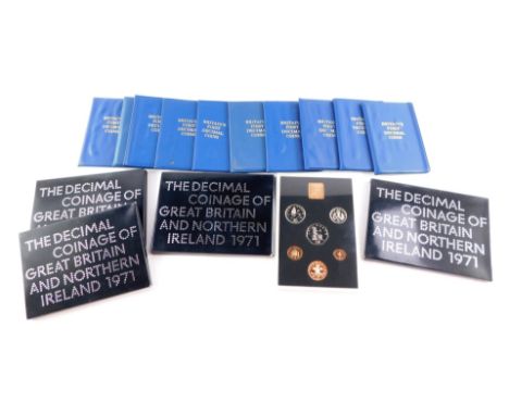 Four proof sets of The Decimal Coinage of Great Britain and Northern Ireland 1971, together with ten Royal Mint sets of Brita