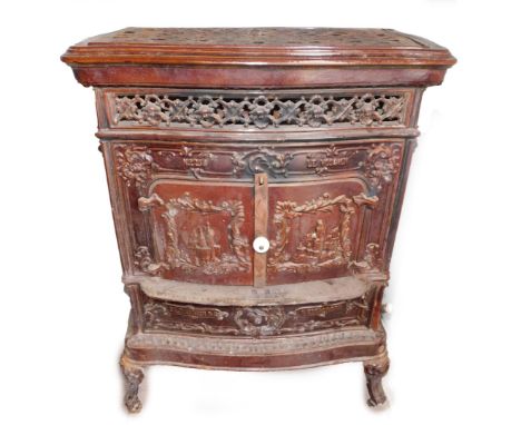 A French late 19thC cast iron and enamel wood burning stove Le Vosgien, No 258, by De Dietrich &amp; Cie., Niederbronn., of s