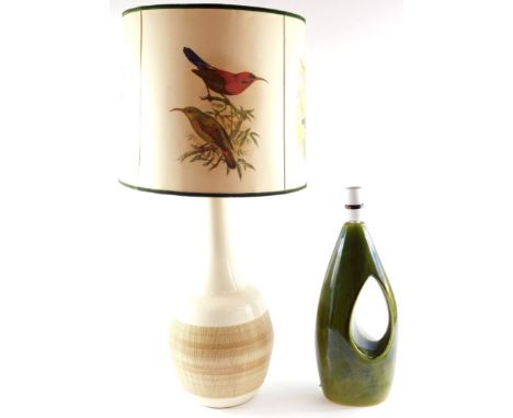 A Holkham pottery green glazed table lamp of bottle form, L504, impressed marks, 40cm high, together with a mid century potte