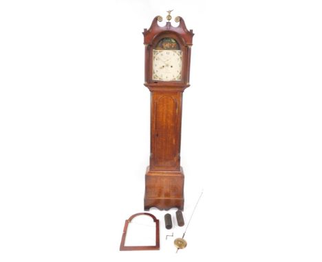 Nelson of Market Deeping. A George III oak and cross banded long case clock, the painted break arch dial bearing Arabic numer