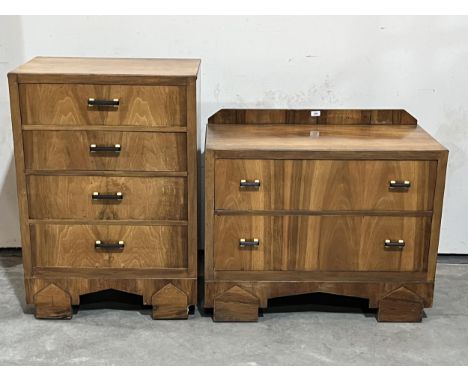 An Art-Deco style walnut bedroom pair with stylised handles.