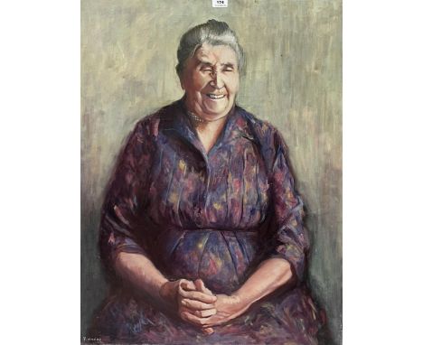 P HODGE. BRITISH 20TH CENTURY. Portrait of Natalie Hodge. Signed. Oil on canvas 37" x 28". Unframed.