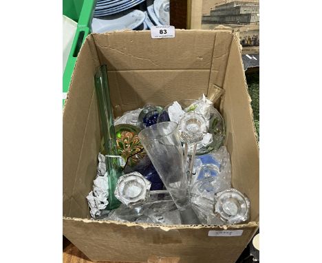 Two boxes of glassware including signed art glass.