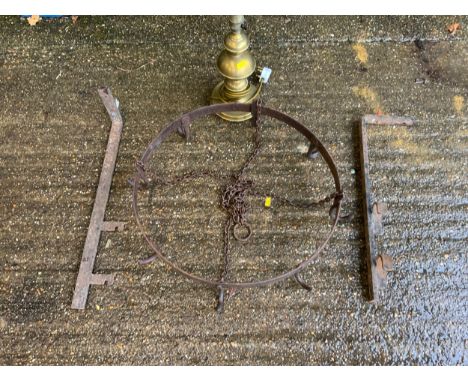 Inglenook Utensil Holders, Wrought Iron Hanging Rack and Brass Table Light 