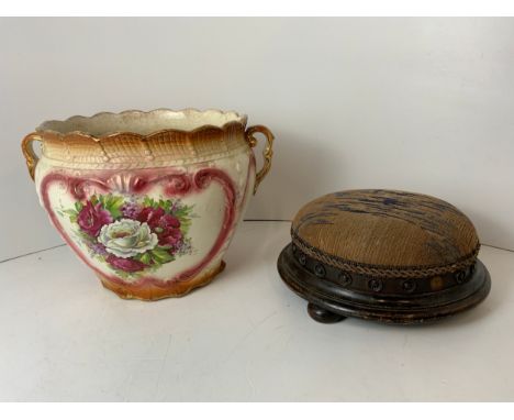 Ceramic Decorative Planter and Beaded Topped Stool 
