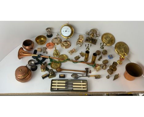 Collection of Brassware, Barometer, Horn and Boxed Cutlery etc 
