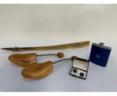 Shoe Trees, Shoe Horn, Cufflinks and Hip Flask 