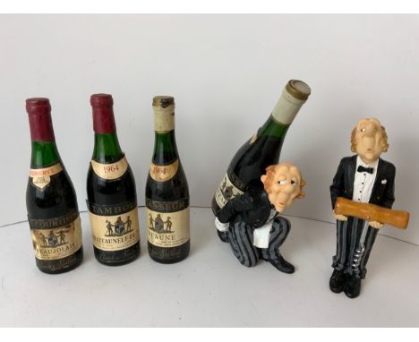 4x Bottles of Wine and 2x Novelty Butlers - Wine Holder and Corkscrew Holder 