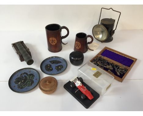 Leather Tankards, Lamp, Plates and Chess Set etc 