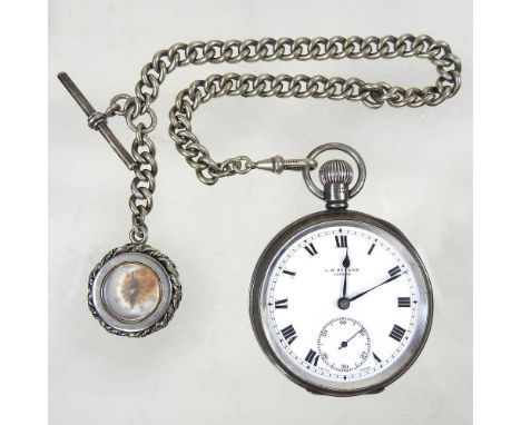 An early 20th century silver open faced pocket watch, by J W Benson, Birmingham 1933, 102g, on a chain, suspended with a comp