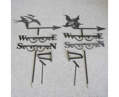 A black painted metal weather vane, 77cm wide, together with another (2)