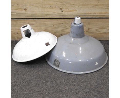 An industrial grey enamel ceiling light, together with another (2)