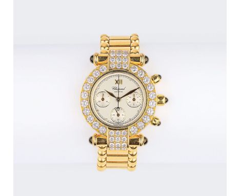 Chopard. Damen-Armbanduhr Imperiale Chronograph mit Brillanten. 2002. 18 kt. GG gest., Brillanten u. Saphire, Quarz. Kal.  L 