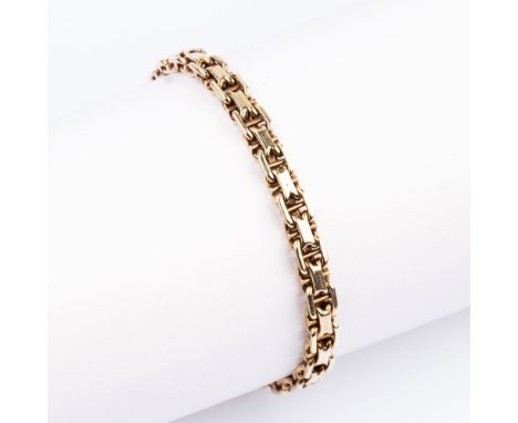 Vintage Gold-Armband. 14 kt. GG, gest., MZ: EG. Stegpanzer-Variation. Kastenschloss mit Schnepper. B. 5,5 mm, L. 19,7 cm, Gew