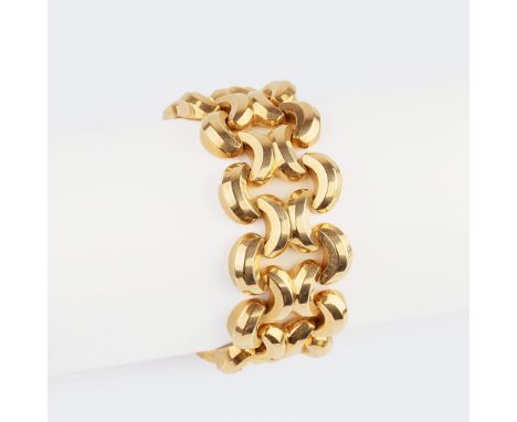 Vintage Gold-Armband. 1960/70. 14 kt. GG, gest., MZ undeutlich. Gebogte, hochgewölbte Backstein-Glieder. Kastenschloss mit Sc