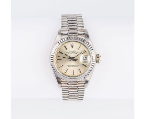 Rolex. Damen-Armbanduhr 'Lady Datejust'. 1983. 18 kt. WG, Faltschließe gest. 750 18k, Automatik, Serienr. 763XX18, Ref. 69179