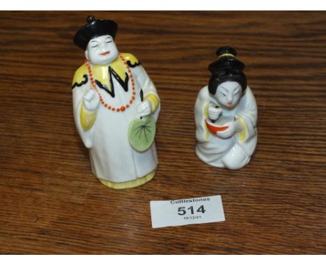 TWO ROYAL WORCESTER CANDLE SNUFFERS ENTITLED MANDARIN AND JAPANESE GIRL