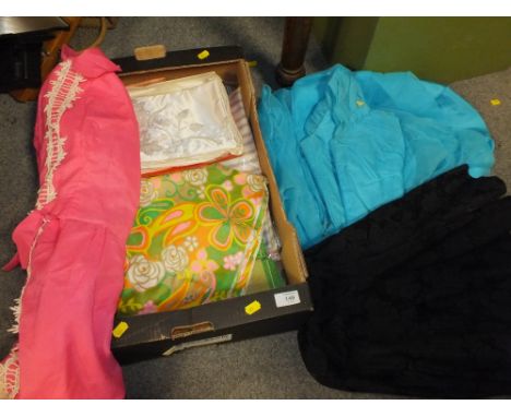A BOX OF VINTAGE LADIES CLOTHING ETC,