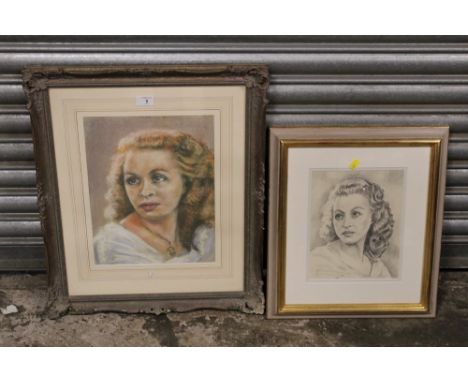 A FRAMED AND GLAZED PASTEL PORTRAIT STUDY OF A LADY, TOGETHER WITH A PENCIL EXAMPLE (2)