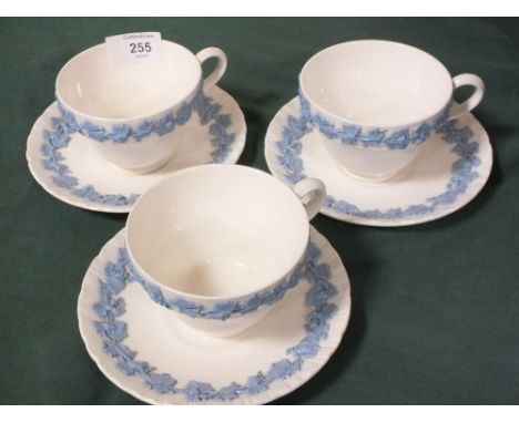 THREE WEDGWOOD QUEENSWARE CUPS AND SAUCERS